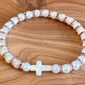 Pink Pearl Cross Bracelet
