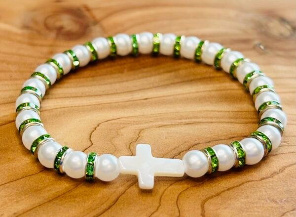 Green Pearl Cross Bracelet