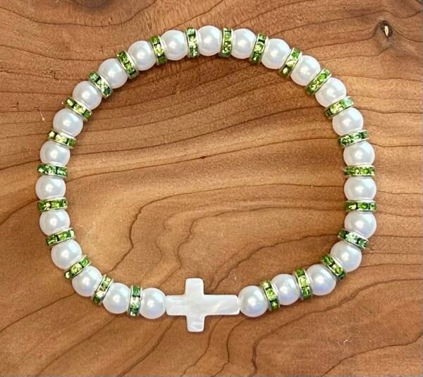 Green Pearl Cross Bracelet - Image 3
