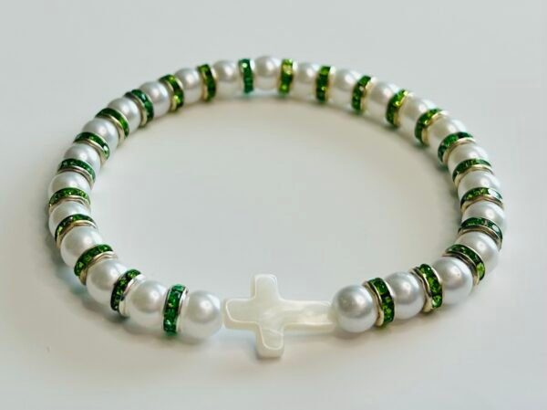 Green Pearl Cross Bracelet - Image 4