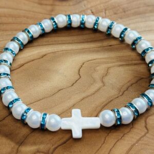 Turquoise Pearl Cross Bracelet