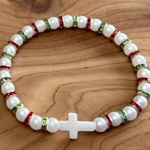 Christmas Pearl Cross Bracelet