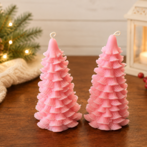 Pink Beeswax Christmas Tree Candles